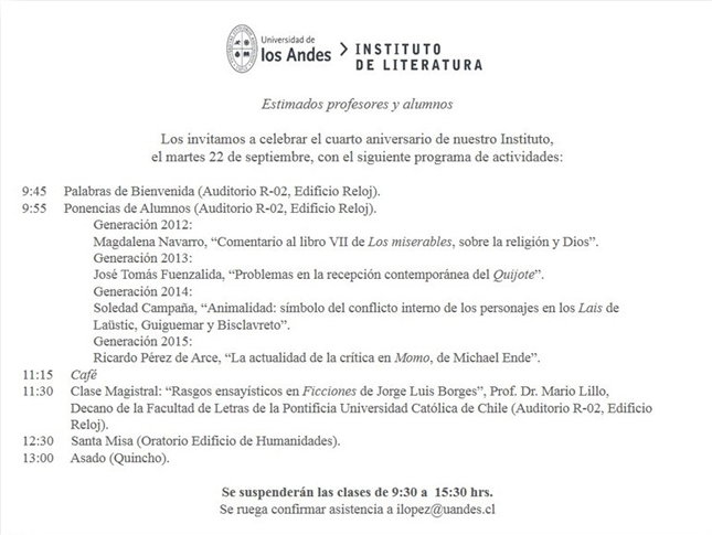 IV Aniversario del Instituto de Literatura: Programa