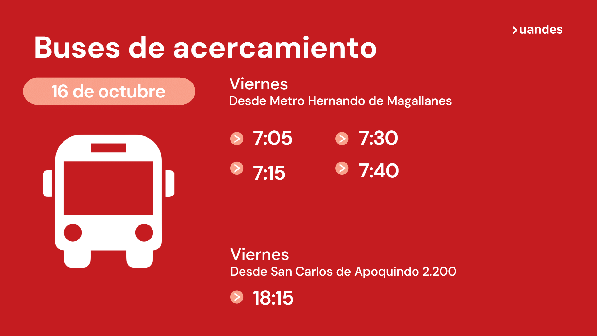 ¿Cómo llego a la UANDES? 2 Buses 16oct26 2